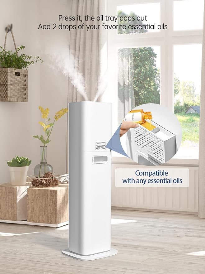 8L Smart Humidifiers for Bedroom Large Room, 2.1Gal Cool Mist Top Fill Diffuser Ambient Light, App & Remote Control, 3 Mist Modes, Quiet Humidifier for Home Office Plant (White)