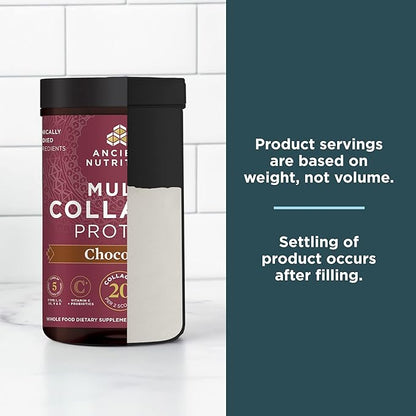 Ancient Nutrition Collagen Peptides Powder, Multi Collagen Protein, Women & Men, Vitamin C, Probiotics, Hydrolyzed Collagen, Supports Skin, Joints, Gut Health, Chocolate, 24 Servings