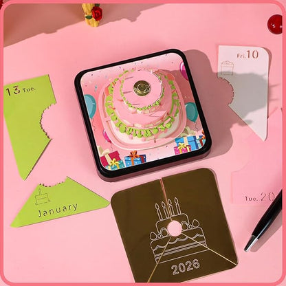 3D Time Piece Calendar 2026 DIY Calendars Tear Away Carving Art 3D Memo Pad Calendar With LED Lights sculpture artsy pads calendar notepad for Desktop Decor-Happy Birthday