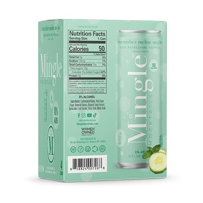 Mingle Mocktails - Blackberry Hibiscus Bellini, Cranberry Cosmo, Key Lime Margarita, Blood Orange Elderflower Mimosa, Cucumber Melon Mojito, Sparkling Raspberry Rose, Variety Pack, Premium Non Alcoholic Cocktails,12 FL OZ Cans (24 Pack Cans)