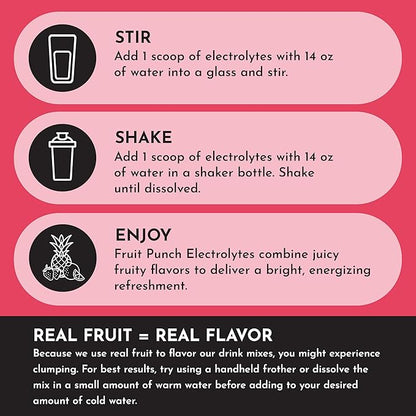 Fruit Punch Electrolytes – 30‑Serving Hydration Drink Mix with Coconut Water, Sea Salt, and Trace Minerals – Supports Hydration, Recovery, and Electrolyte Balance*