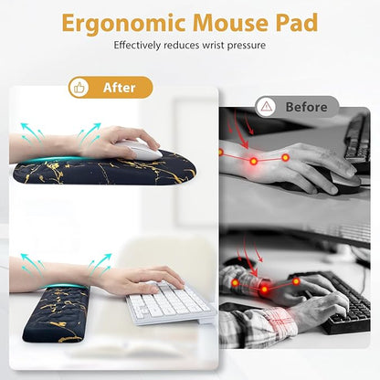 EYROZILL 3 in 1 Ergonomic Wrist Rest for Keyeboard and Mouse, Non-Slip Desk Mouse Pad with Wrist Support, Keyboard Wrist Rest and Mouse Pad Set Massage Design (Black Marble)
