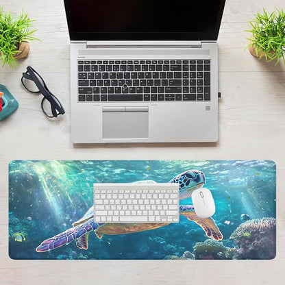 Sea Turtle Desk Pad Mouse Pad Ocean Life Underwater Reef Mousepad XL Large Gaming Mouse Pad Laptop Keyboard Mat Desk Pad 31.5"x11.8"