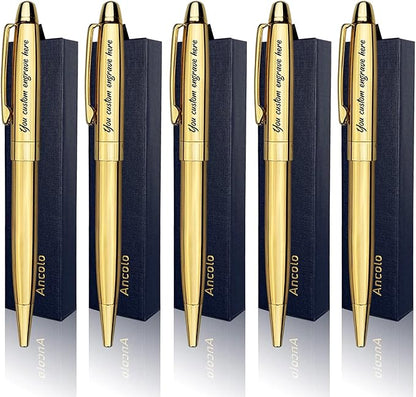 Ancolo Personalized Retractable Ballpoint Pens Stainless Steel Fancy Pens Engraved with Your Name Logo or Message, Phone Number Black ink Perfect for Bank, Office, Hotel 5 Pcs/Pack