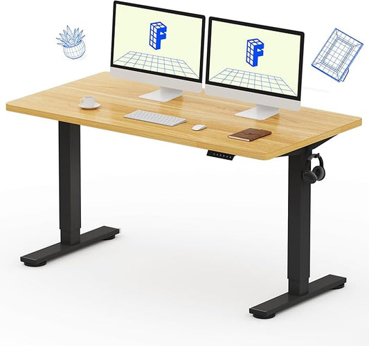 FLEXISPOT EN1 Whole-Piece Standing Desk 55x28 Electric Height Adjustable Desk for Home Office and Computer Workstation (Black Frame + 55" Maple Top, 2 Packages)