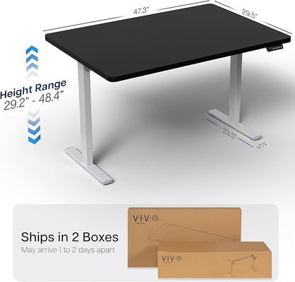 VIVO Electric 48 x 30 in Standing Desk, Memory Height Adjustment, 1B Series, One-Piece Black Top, Gray Frame, DESK-KIT-1G5B