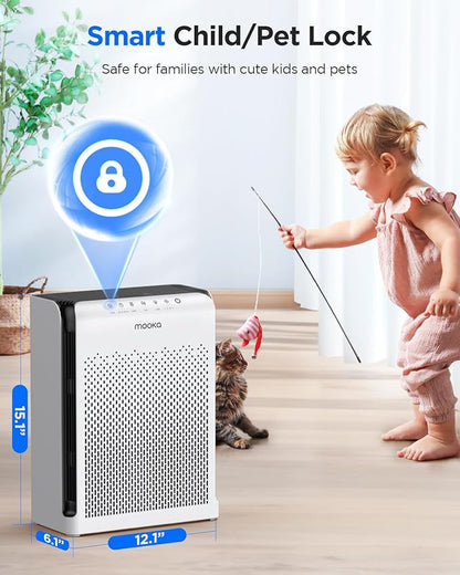 Air Purifiers for Home Large Room up to 2200ft², MOOKA Air Purifier for Home Pets Bedroom with ECO Mode & Fragrance, HEPA Air Filter Cleaner for Pet Hair Dander Smoke Living Dorm Room Office, M200L