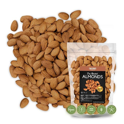 Dry Roasted Almonds Unsalted 16 oz (1 lb) Batch Tested Gluten & Peanut Free | No Oil | Whole | No PPO | Non-GMO | No Herbicide | Healthy Protein Boost | Premium Quality | Try the difference