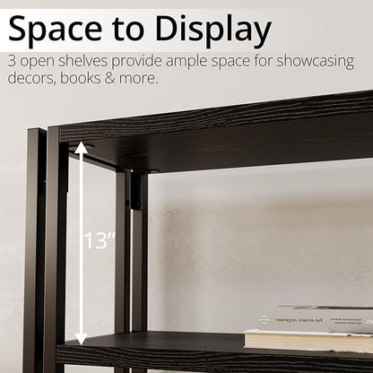 IRONCK Bookshelf Industrial 3 Shelf Bookcase, Wood Storage Shelf with Metal Frame for Living Room, Black
