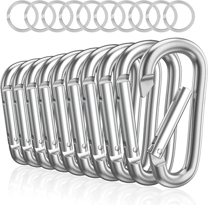 sprookber 3" Aluminum Carabiner D Ring, Caribeener Clips, Spring Snap Hook for Keychain Clip, Set of 10