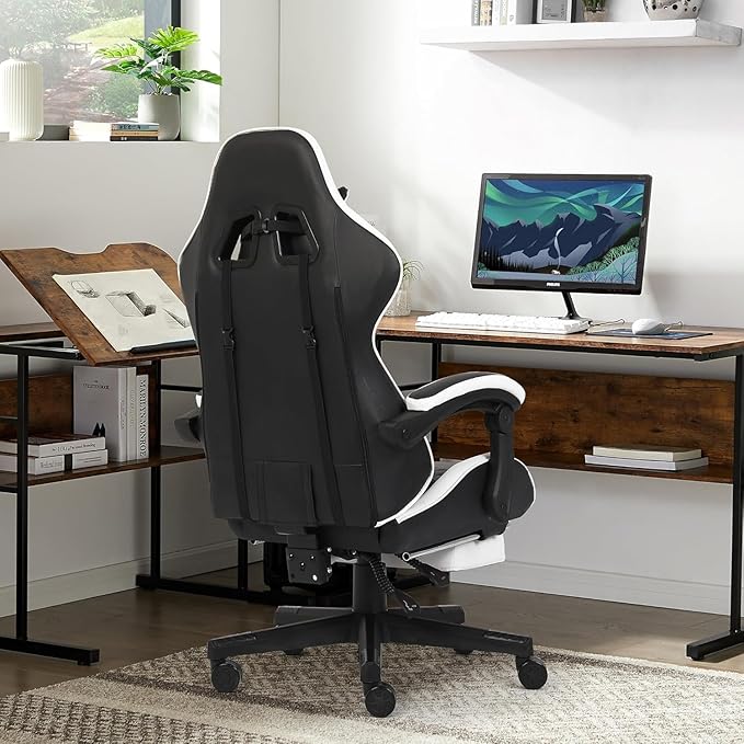 Gaming Chair, Computer Gaming Chairs with Footrest, Linkage Armrests and Lumbar Support, High Back Ergonomic Office Chair for Adults, Big and Tall Desk Chair(Blackwhite)