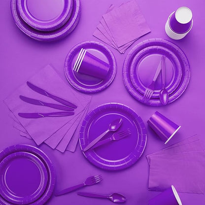 Disposable Paper Plates Purple, 6 3/4 Inches Paper Dessert Plates, Strong and Sturdy Disposable Plates for Party, Dinner, Holiday, Picnic, or Travel Party Plates, Pack of 50