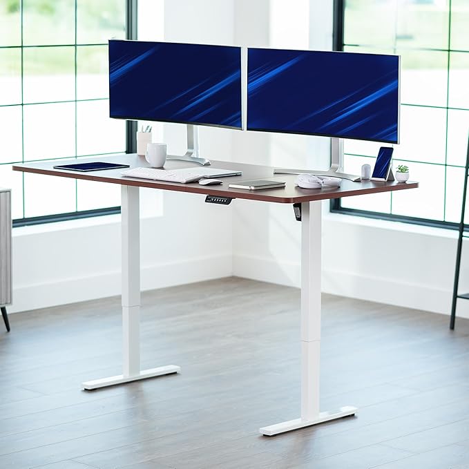 VIVO Electric 71 x 36 in Standing Desk, Memory Height Adjustment, 1B Series, Dark Walnut Top White Frame, DESK-KIT-1W7D-36