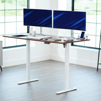 VIVO Electric 71 x 36 in Standing Desk, Memory Height Adjustment, 1B Series, Dark Walnut Top White Frame, DESK-KIT-1W7D-36
