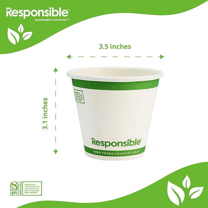 Responsible Products Certified Compostable 8 oz Paper Cups, Cold ＆ Hot Coffee Cups, Disposable Paper Cups, Extra Strength Disposable Cups, Made without PFAS (50 count)