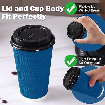 Disposable Coffee Cups with Lids 16 oz, To Go Paper Coffee Cups with Lids, Insulated Paper Cups for Hot or Cold Beverages (Navy, 50Pack)