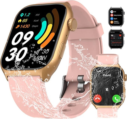 Digital Watch with 2" HD Color Screen, 45 Days Long Battery, IP68 Waterproof, Answer/Make Call/Quick Reply/AI Voice Assistant, 100+ Sport Modes, Health Fitness Tracker for Android and iOS (Pink)