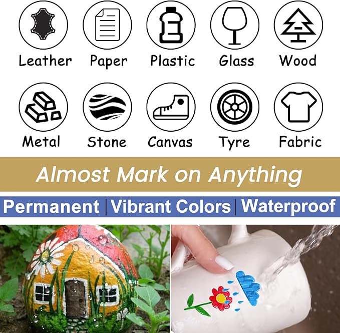 Overseas Blue Paint Pens Paint Markers - Permanent Acrylic Markers 12 Pack, Water-Based, Quick Dry, Waterproof Marker Pen for Rock, Wood, Plastic, Metal, Canvas, Glass, Fabric, Mugs. Medium Tip