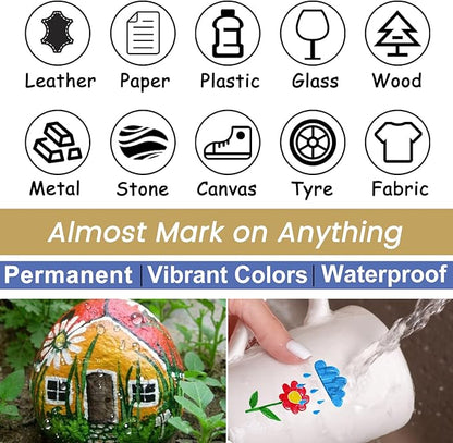 Overseas Blue Paint Pens Paint Markers - Permanent Acrylic Markers 12 Pack, Water-Based, Quick Dry, Waterproof Marker Pen for Rock, Wood, Plastic, Metal, Canvas, Glass, Fabric, Mugs. Medium Tip
