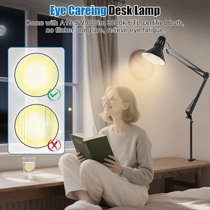 LED Clamp on Desk Lamp,360°Adjustable Swing Arm Desk Lamp,Clamp Light with Eye-Caring LED Bulb for Home Office Reading Drafting