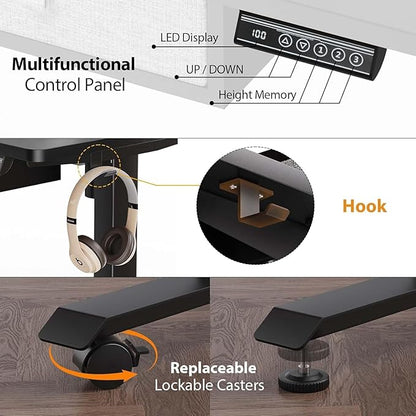 XINYAO Standing Desk with 5 Drawers, 63 x 30 Inch Electric Height Adjustable Stand Up Desk, Ergonomic Table with Storage Larger Desktop, Computer Workstations