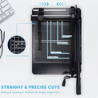 Heavy Duty Paper Cutter for A4 Paper, Guillotine Paper Cutter 12 Inch, 400 Sheet Capacity, Solid Steel Construction