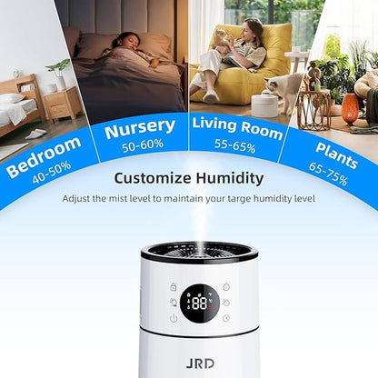 JRD Humidifier Large Room 8L/ 2.1Gal, Ultrasonic Cool Mist for Bedroom, Quiet Humidifier with Remote Control, 10 Mist Modes, 24H Timer, AI Mode for Baby Home Office Adults Plants