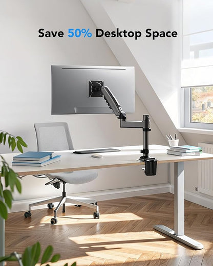 HUANUO Single Monitor Arm for 13-32 inch Screens,Holds 19.8lb,Adjustable Monitor Stand with Clamp and Grommet Base,Vesa 75x75mm/100x100mm Compatibility (Black)