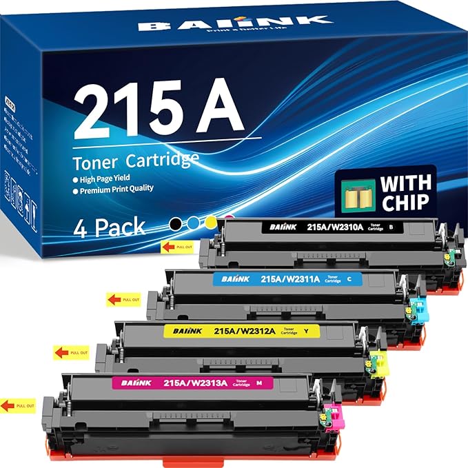 215A Toner Cartridges (with Chip) Compatible for HP 215A Toner Cartridges 4 Pack W2310A W2311A W2312A W2313A for Color Pro MFP M183fw M182nw M182 M183 M155 (Black Cyan Magenta Yellow)