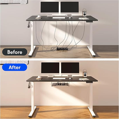 FLEXISPOT EN2 Whole-Piece Standing Desk with Clamp Power Strip, 55 x 28 Electric Stand Up Height Adjustable Desk with Cable Management (Black Frame + 55" Mahogany Top, 2 Packages)