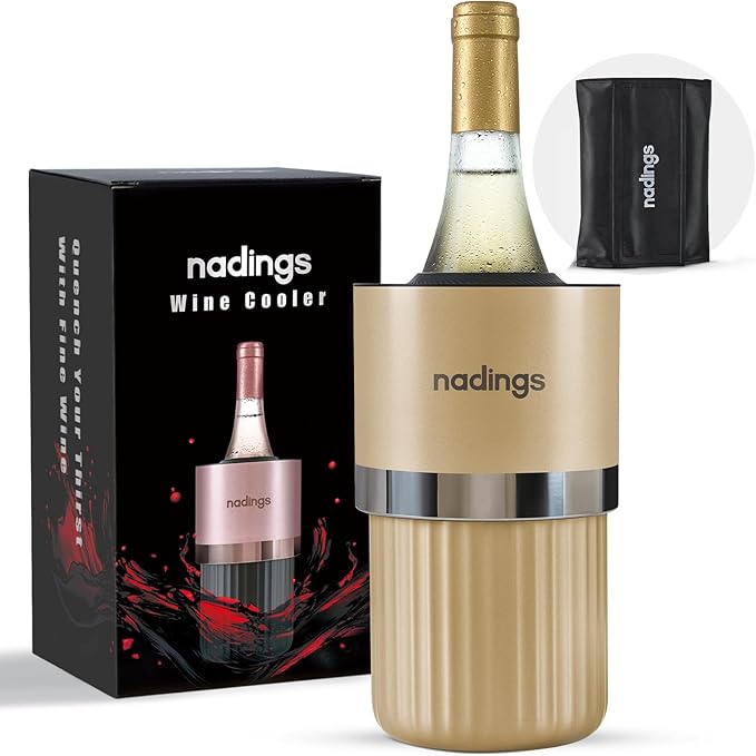 Wine Chiller for 750ml Bottles | Portable & Iceless, Keeps Wine/Champagne/Beer Cold 6+ Hours | Vacuum Insulated Stainless Steel | Ideal for Outdoor, Parties & Gifts – Champagne
