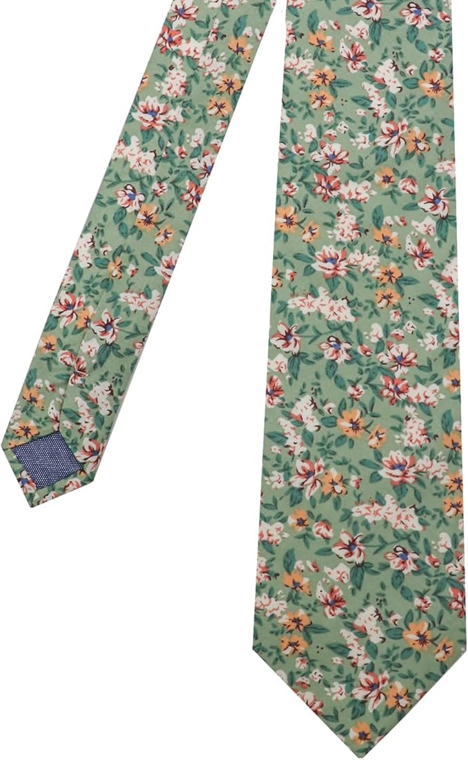 Cotton Floral Ties for Men 2.76" Men's Skinny Tie Linen Flower Printed Neck Tie for Wedding Dating Party