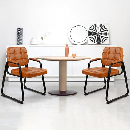 CLATINA Office Guest Chair, Leather Reception Chairs with Padded Arms, Desk Chair No Wheels Stationary for Conference Lobby Waiting Room Training Side Elderly, Set of 8-Orange