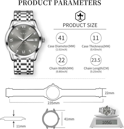 Watch Men Stainless Steel Luxury Diamond Chronograph with Date Business reloj de Hombre