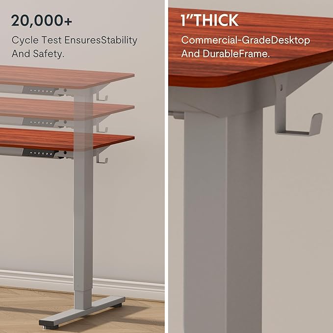 FLEXISPOT EN1 Whole Piece Standing Desk 55 x 28 Inches Stand Up Height Adjustable Desk for Workstation and Home Office (Silver Frame + Mahogany Top, 2 Packages)
