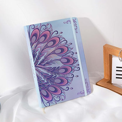 TIEFOSSI A5 Journal Notebook-College Lined Ruled Hardcover Journals for Writing Women-100gsm Thick Paper 224 Numbered Pages-Peacock Feather Embossed Journal-Daily Journal for Writing