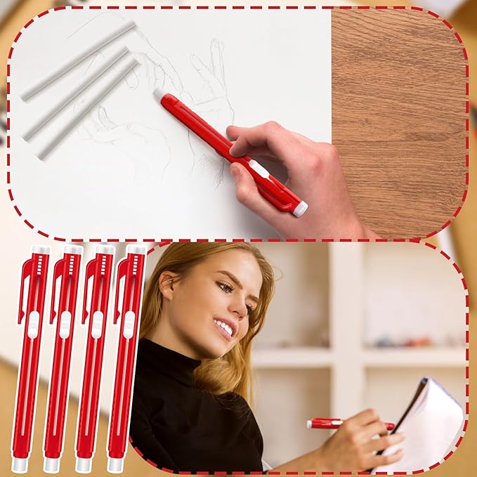 12 Pieces Retractable Mechanical Eraser Pen Bulks Retractable Mechanical Stick Eraser Refill for Teacher Gifts Painting Writing Office Daily Study (Red)