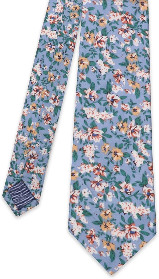 Cotton Floral Ties for Men 2.76" Men's Skinny Tie Linen Flower Printed Neck Tie for Wedding Dating Party