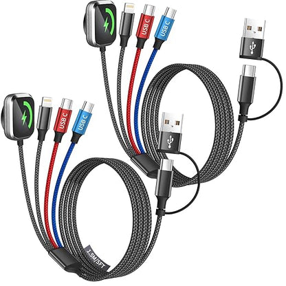 Dual Type-C Port 4 in 2 Multi Charging Cable for iWatch Charger/iPhone17/IP, Travel Charger Cruise Essentials 2026, USBA/USBC Cable for iWatch Ultra/SE/11-2, iPhone17-8, Pad, Car Accessories- 2Pcs 5FT