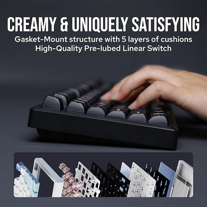 EPOMAKER Galaxy100 QMK/VIA Wireless Gaming Keyboard, Aluminum Shell, Bluetooth/2.4Ghz/USB-C, Pre-Lubed Hot-Swappable Linear Switches, NKRO, RGB Backlit (Black, Wisteria Linear Switch)