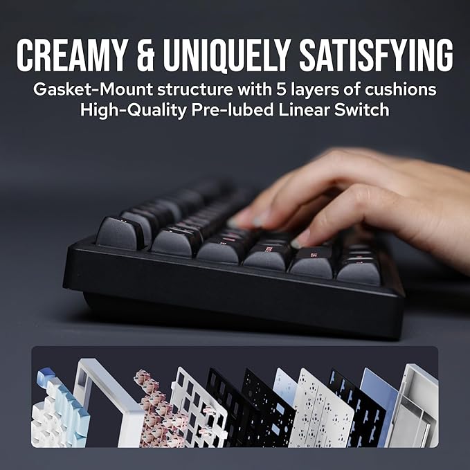 EPOMAKER Galaxy100 QMK/VIA Wireless Gaming Keyboard, Aluminum Shell, Bluetooth/2.4Ghz/USB-C, Pre-Lubed Hot-Swappable Linear Switches, NKRO, RGB Backlit (Black, Marble White Switch)