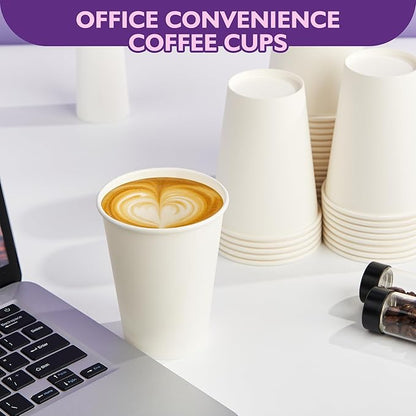 12 oz White Paper Coffee Cups, Disposable Hot Cups for Coffee, Tea, Cocoa, Beverages, 500 Pack