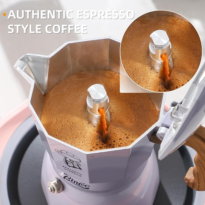 Bincoo Espresso Maker Stovetop - 2 Cup/120ML Small Stove Top Espresso Italian Coffee Maker, Camping Moka Pot- Portable, Ideal for Home and Camping (Purple)