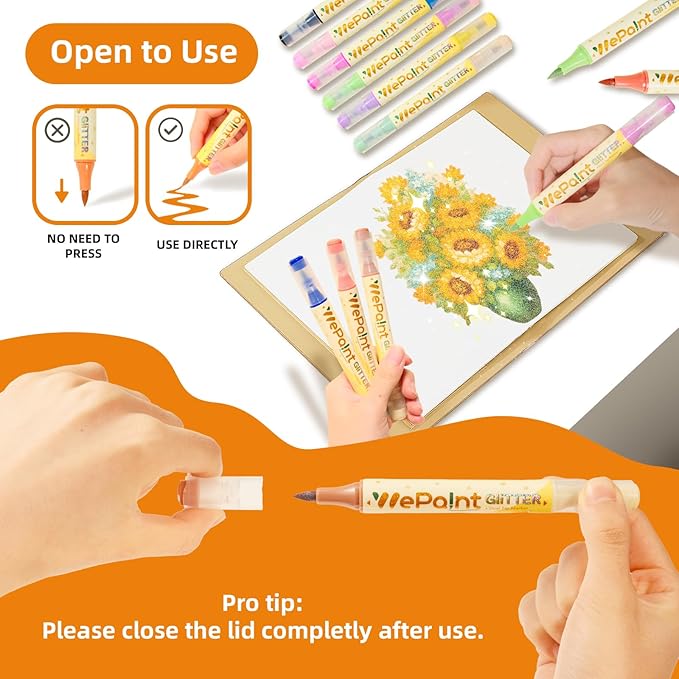 WePaint Glitter Markers Dual Tip, 24 Shimmer Markers 48 Glitter Colors Metallic Marker with Brush Tips, Water-based Ink for Kids Adults DIY Crafts, Card Making, Scrapbooking, School Supplies for Kids