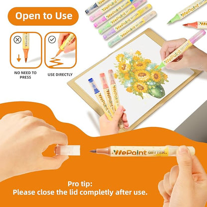 WePaint Glitter Markers Dual Tip, 24 Shimmer Markers 48 Glitter Colors Metallic Marker with Brush Tips, Water-based Ink for Kids Adults DIY Crafts, Card Making, Scrapbooking, School Supplies for Kids