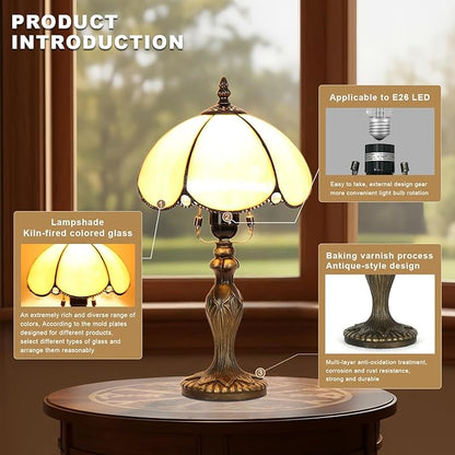 Stained Glass Lamp, Simple European Table Lamp, 8 Inch Small Antique Lamp, for Bedside Nightstand Bedroom Living Room Home Office