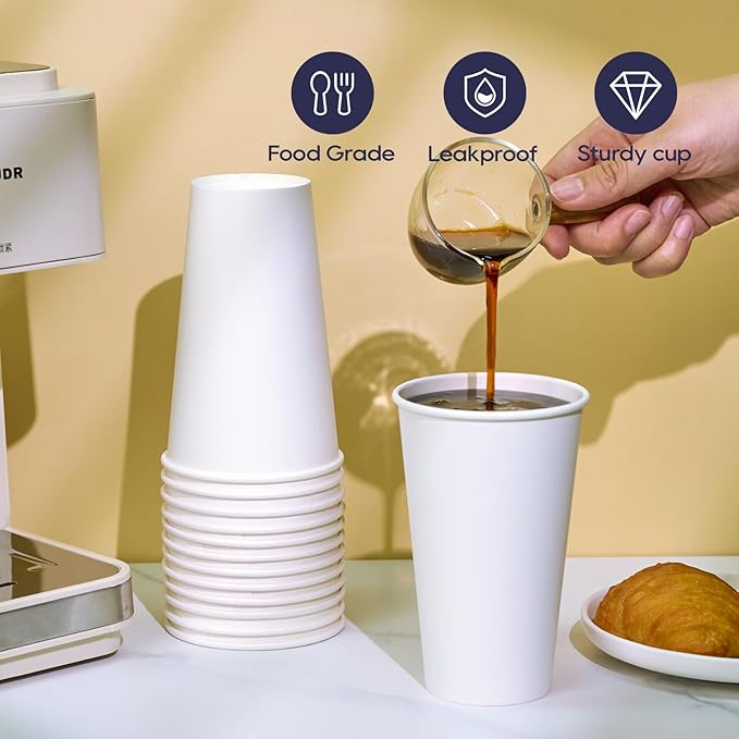 LITOPAK 1000 pack 16 oz Disposable Paper Coffee Cup, Hot Paper Coffee Cups, 16 oz White Paper Cups for Offices, Schools, Shops, Restaurants