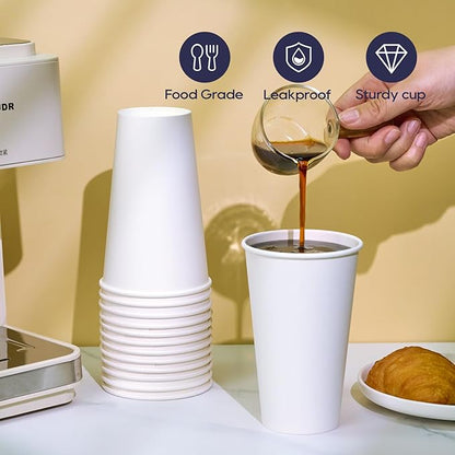 LITOPAK 1000 pack 16 oz Disposable Paper Coffee Cup, Hot Paper Coffee Cups, 16 oz White Paper Cups for Offices, Schools, Shops, Restaurants