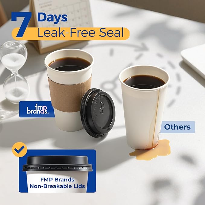 Fit Meal Prep 50 Pack 16 oz Disposable Coffee Cups with Lids, Sleeves, Leak-Proof To Go Coffee Cups with Lids, Durable Paper Cups for Hot Beverage, Home, Office, Party