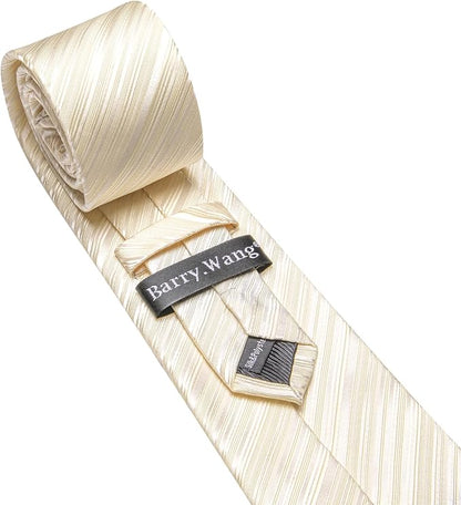 Barry.Wang Tie Sets for Men Silk Solid Necktie Stain Ties Handkerchief Pocket Square Cufflinks Wedding Business Dyed